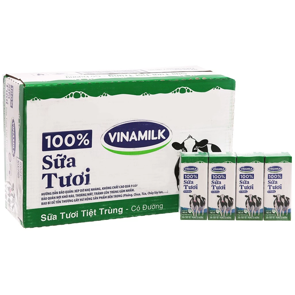 Thùng sữa Vinamilk con bò 100% có đường/ ít đường/ không đường 180ml (4 *12 lốc)