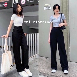 [Ảnh thật/video] Quần culottes đen/ quần suông ống rộng hack dáng, khuy bụng, khoá kéo/Quần ulzzang pants cạp cao