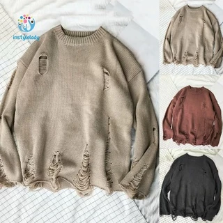 Áo sweater phối rách thời trang đường phố trẻ trung cá tính