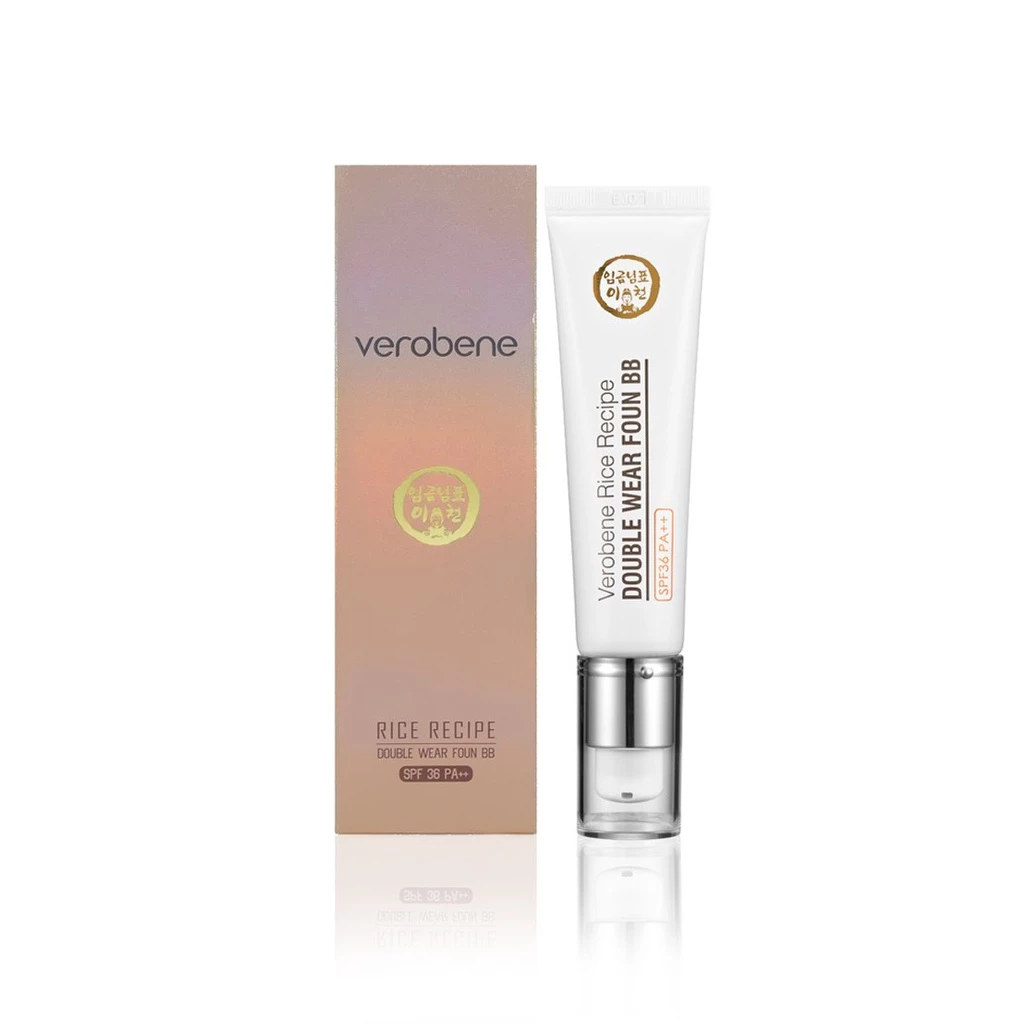 Kem nền trang điểm chống nắng, chống nhăn - Verobene Rice Recipe Double Wear Foun BB SPF 36+/PA++ 30ml