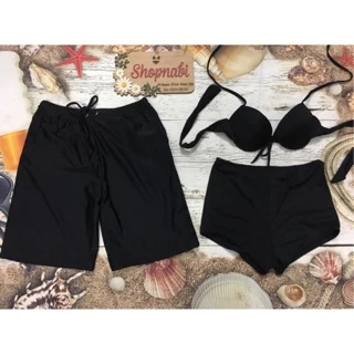 Bikini đồ bơi mút dày quần short cạp cao kín đáo