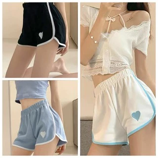 Quần short nữ mặc nhà sọc viền TRÁI TIM- quần đùi nữ cạp chun chất cotton màu trắng đen xám phong cách Ulzzang hàn quốc