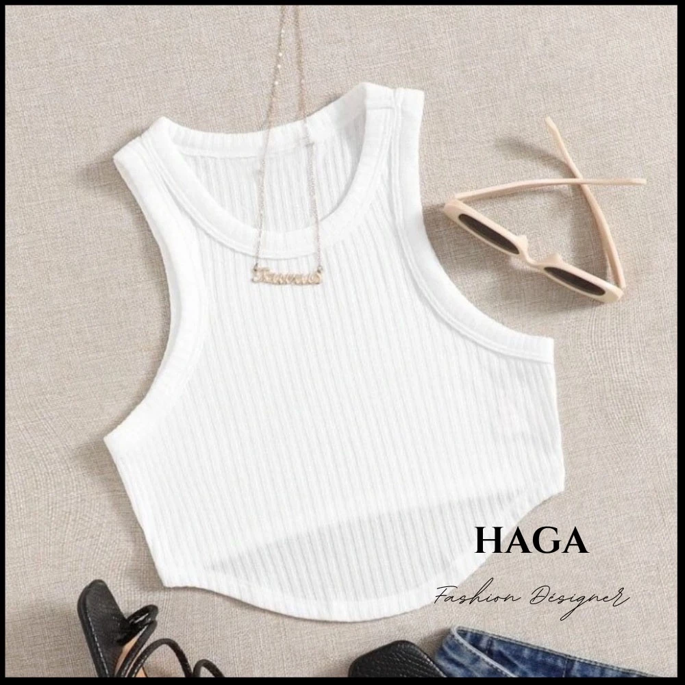 Áo ba lỗ nữ HAGA áo sát nách nữ croptop khoét nách sâu cổ tròn vải tăm lạnh ABLVB35