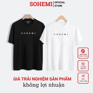 Áo thun nam in logo SOHEMI đen trắng cổ tròn vải cao cấp co giãn 4 chiều