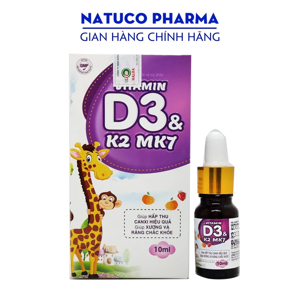 Vitamin D3 K2 Mk7 giúp bé hấp thụ canxi tăng trưởng chiều cao, nhanh mọc răng dạng nhỏ giọt tiện dụng- Lọ 10ml