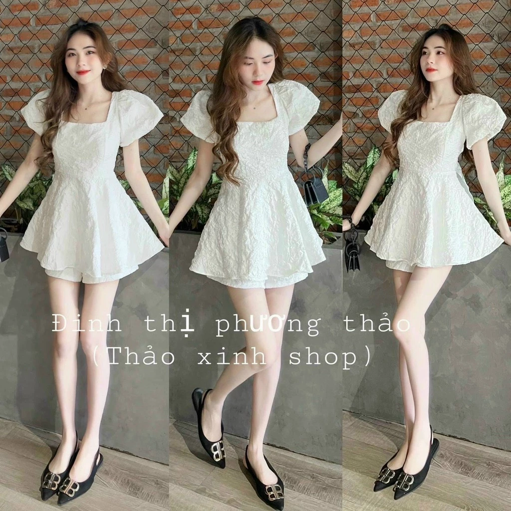 [SIÊU SALE THÁNG 10] Set Babydoll Nơ Lưng Chất Gấm Cao cấp, Set Tiểu Thư Nữ Áo Tay Phồng Kèm Quần Đùi Rộng, Sét Hở Lưng