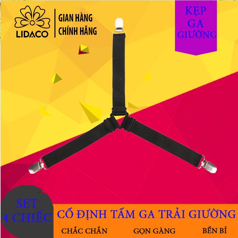 Set 4 kẹp ga giường Lidaco cố định drap chống xê dịch chất liệu inox không gỉ (Giao màu ngẫu nhiên)