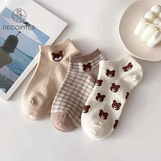 Vớ Cotton Cổ Thấp Thoáng Khí In Họa Tiết Gấu Hoạt Hình Dễ Thương Phong Cách Hàn Quốc Thời Trang Xuân Hè Cho Nữ