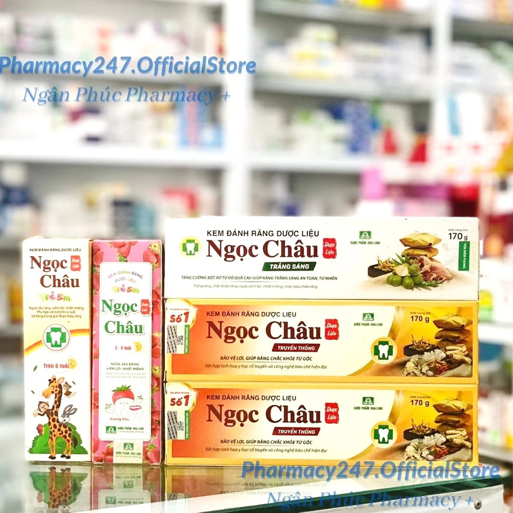 KEM ĐÁNH RĂNG DƯỢC LIỆU NGỌC CHÂU 125G,170G, TRẮNG SÁNG,TRẺ EM 2-6 TUỔI,TRÊN 6 TUỔI