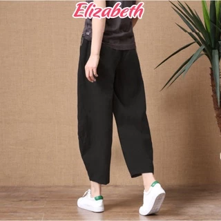 Quần thời trang nữ ống thụng lưng thun Elizabeth chất liệu Linen thun form rộng rãi thoải mái QH.39