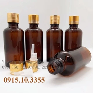 (combo 50 chai) Chai thủy tinh Nâu ( nhỏ giọt + nắp vàng xoắn) 50ml 100ml