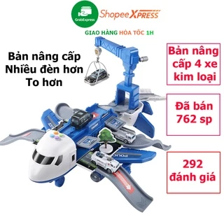 Đồ chơi máy bay chạy pin kèm 4 xe cảnh sát kim loại hot wheels có giàn cẩu, đèn biển báo