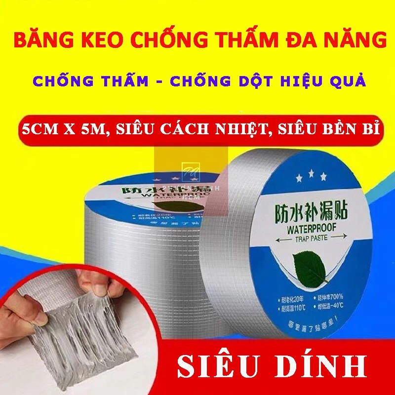 Cuộn băng keo dính siêu chắc đa năng chống thấm cao cấp: vá chậu thủng, ống nước rò, mái tôn dột