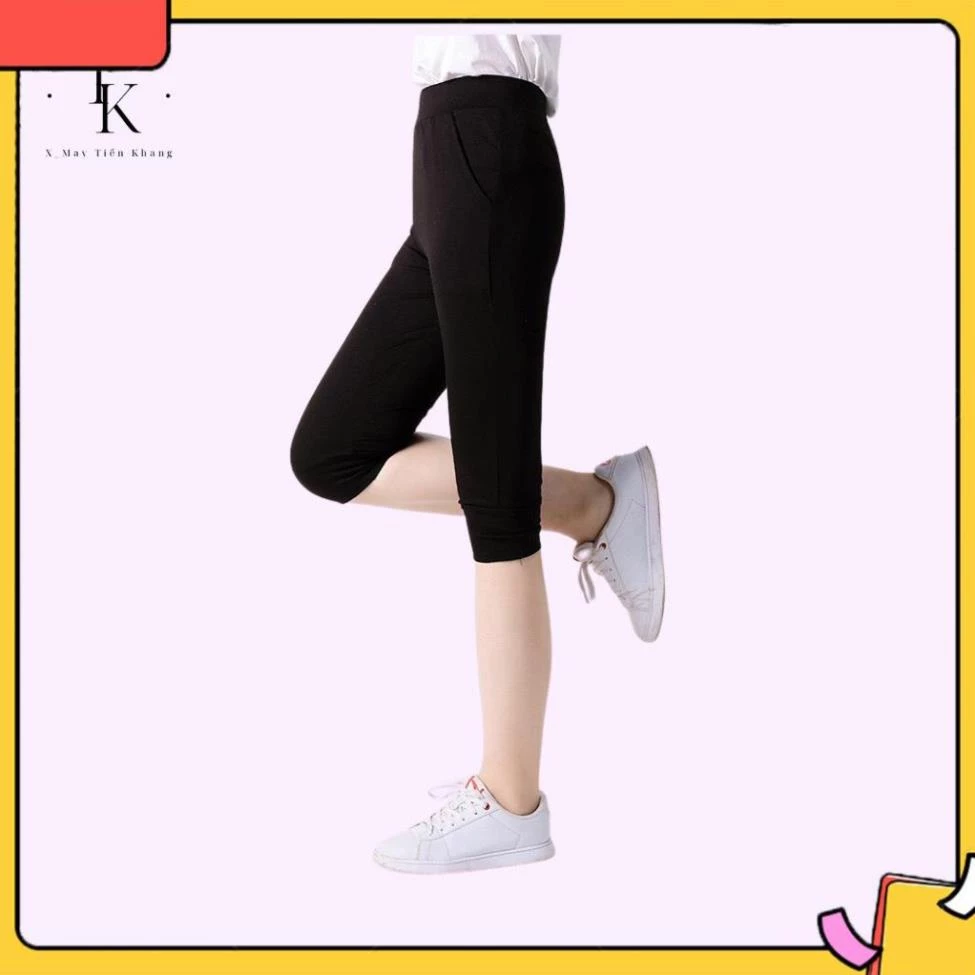 Quần đùi lửng, quần tập gym nữ chất cotton siêu co giãn , Quần legging lửng nữ siêu co giãn 2 màu đen và xám mã 557