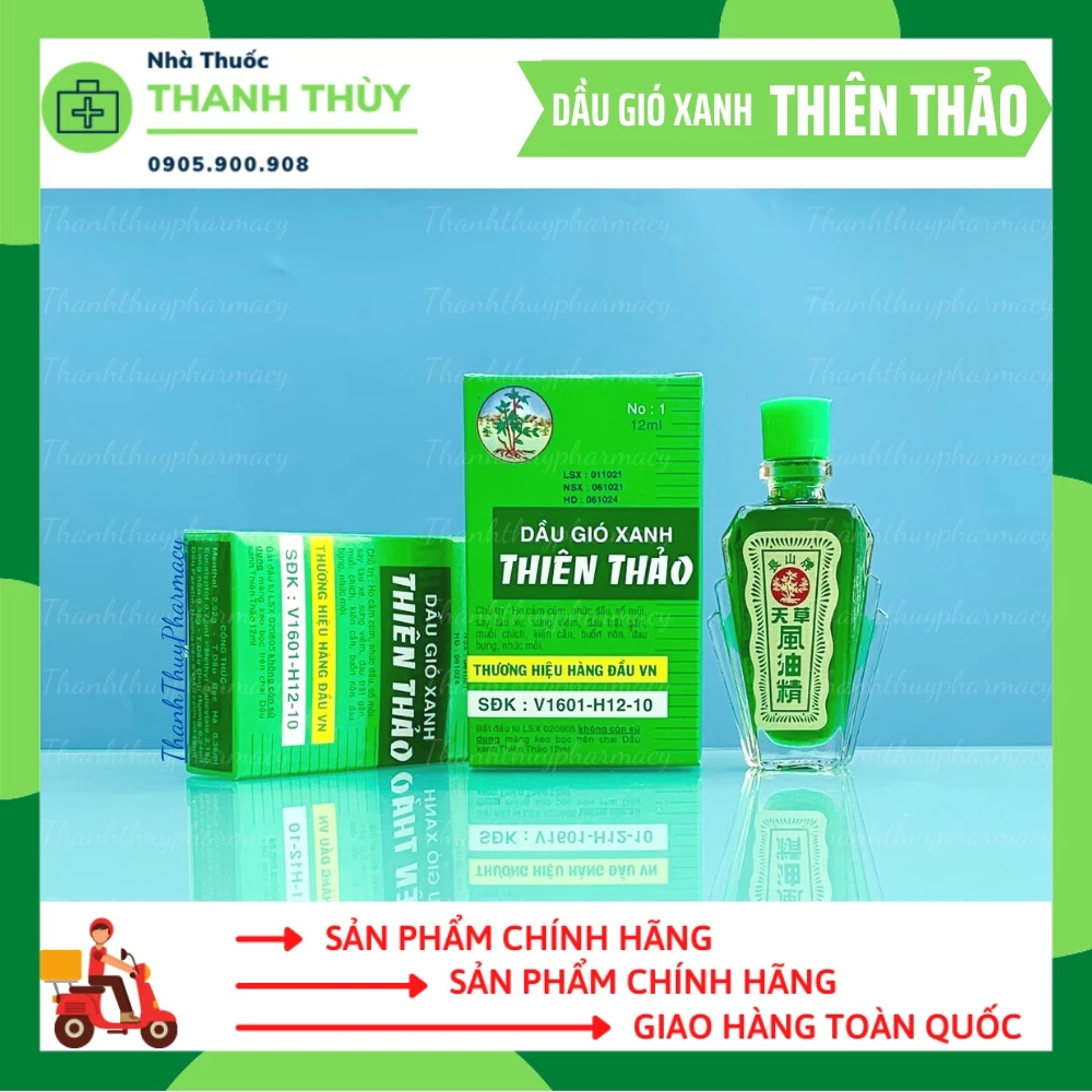 Dầu Gió Xanh Thiên Thảo [Chai 12ml] Giúp Giảm Đau Nhức Đầu, Đau Bụng, Chóng Mặt, Nhức Mỏi Tay Chân, Sưng Đau, Trật Gân