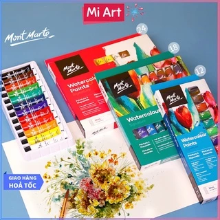 [Hỏa Tốc HCM] Bộ Màu Nước Mont Marte 12/18/24 Màu x 12ml - Watercolour Paints Signature - PMHS0027/PMHS0048/PMHS0049