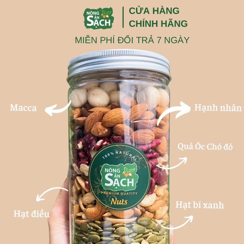 Combo 500g Hạt Mix Ăn Liền: Macca - Hạnh Nhân - Óc Chó Đỏ - Hạt Điều - Nhân hạt bí xanh