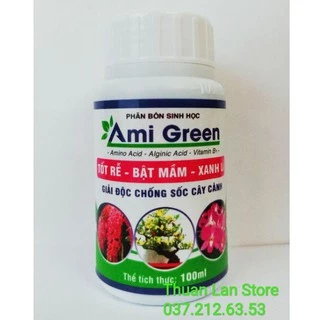 Phân bón sinh học AMI GREEN giải độc cho cây trồng. Tốt rễ - Bật mầm - Xanh lá 100ml