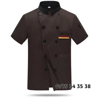Áo đồng phục bếp màu nâu ngắn tay cho nhà hàng khách sạn