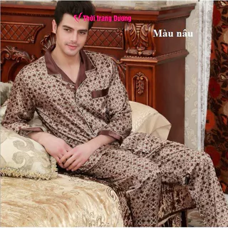 [SẴN NHIỀU MẪU] Bộ pyjama nam dài tay phối họa tiết nổi bật vải lụa satin mềm mại, thoáng mát NG057 - Thời Trang Dương