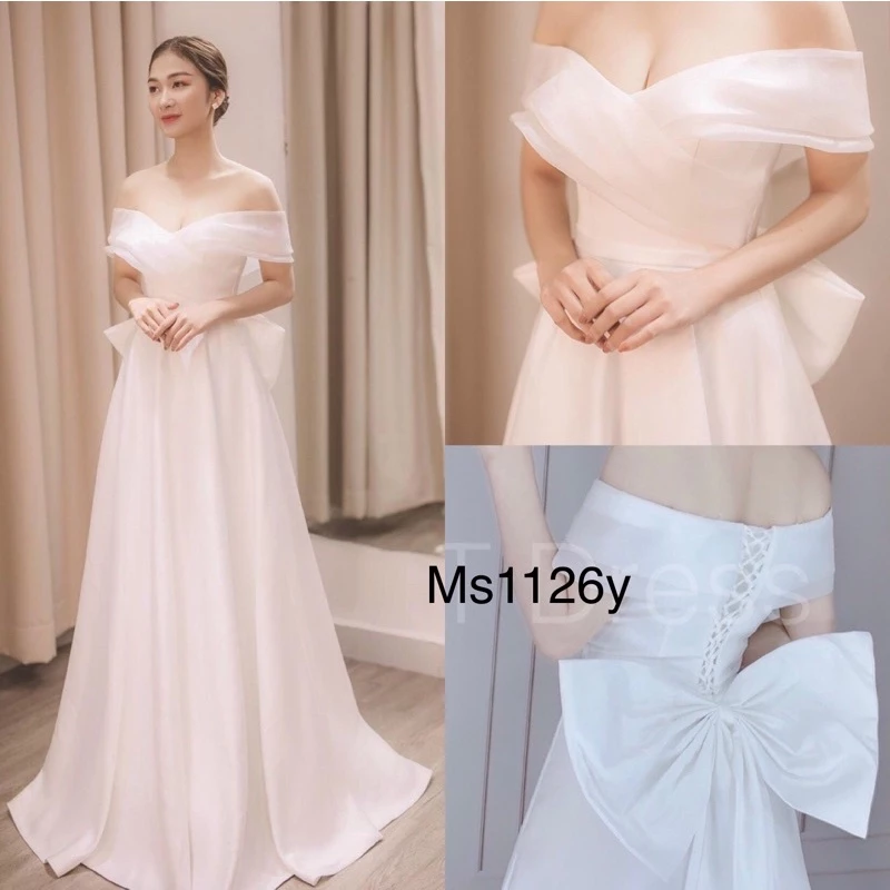 ĐẦM XOÈ MẶC CƯỚI BẸT VAI NƠ SAU full size :S/M/L/XL  ( ẢNH VÀ VIDEO CHỦ SHOP TỰ QUAY 1000%)