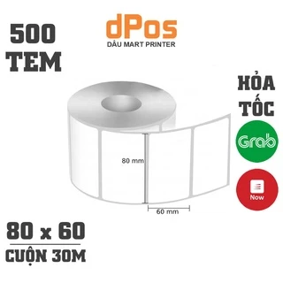 Tem decal nhiệt 80x60mm - Giấy in mã vạch 80x60 500 tem dài 30m dùng in tem phụ Minicode dán lên sản phẩm hàng hóa