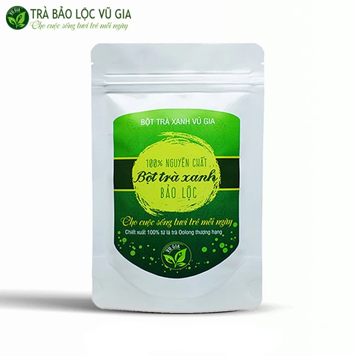 Bột Trà Xanh Nguyên Chất Bảo Lộc Vũ Gia 100g (dạng túi) - Đắp mặt nạ dưỡng da, dưỡng trắng