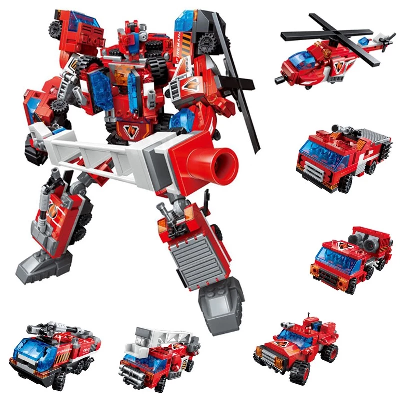 Bộ xếp hình đồ chơi lắp ráp mô hình siêu nhân robot từ khủng long đỏ trí tuệ 6 trong 1 cho bé thích khám phá