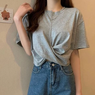 Áo croptop xoắn ( bụng ) eo tay ngắn ( hình thật )