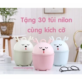 Thùng rác mini cute để bàn trang điểm nắp lật tặng 30 túi đựng rác Thùng rác nhỏ để bàn làm việc đựng phân chất thải mèo