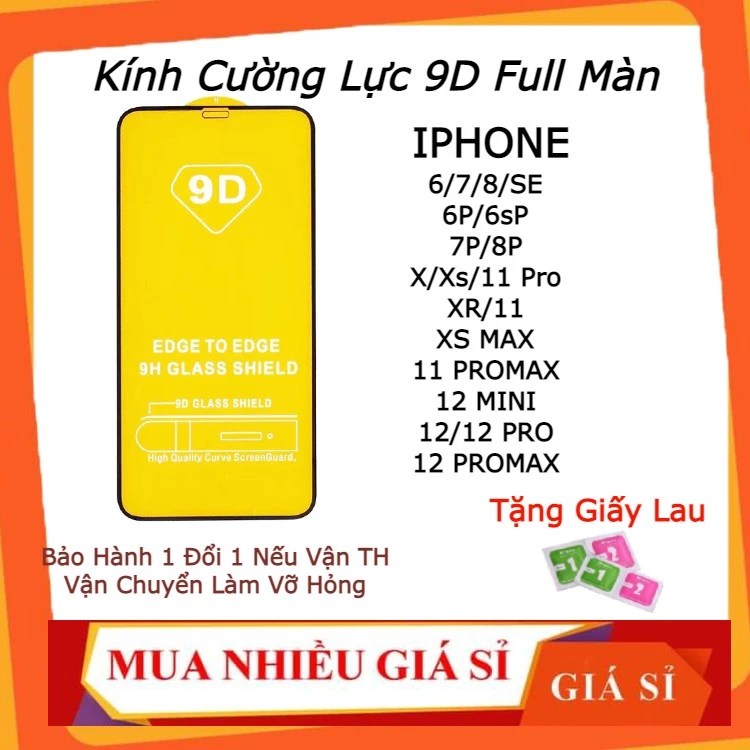 Kính Cường lực 9D iPhone15 pro max 13 pro 14 max 12 pro max 11 pro max x xs max xr 6 7 8 plus full màn