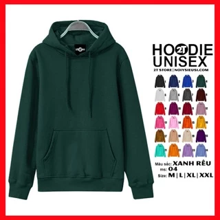 Áo hoodie unisex 2T Store H04 màu xanh rêu - Áo khoác nỉ chui đầu nón 2 lớp dày dặn chất lượng đẹp