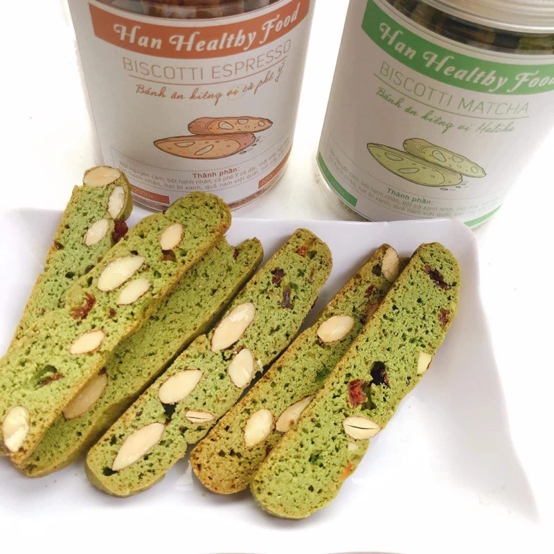 200gr- Bánh Biscotti nguyên cám vị trà xanh- bánh ăn kiêng giảm cân, tập gym, eat clean