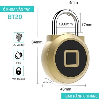 Khóa vân tay bluetooth BT20 mở bằng app và vân tay chống thấm nước