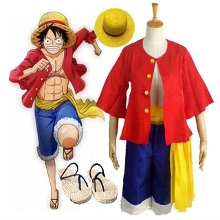 Anime Luffy Cosplay Trang phục Mũ rơm Áo khoác đỏ Halloween Orgy Đảng Nam nữ Trang phục trẻ em người lớn