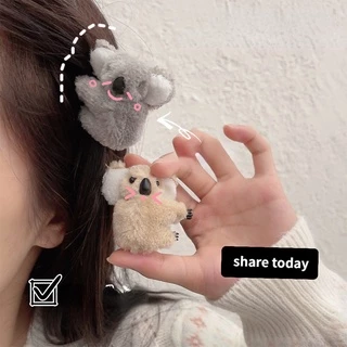 Autumn and Winter Small Koala Hairpin Girls New Koala Bear Clip Plush Hairpin Clip Headdress Cute Hair Accessories Bear Bangs Hair Catch Female