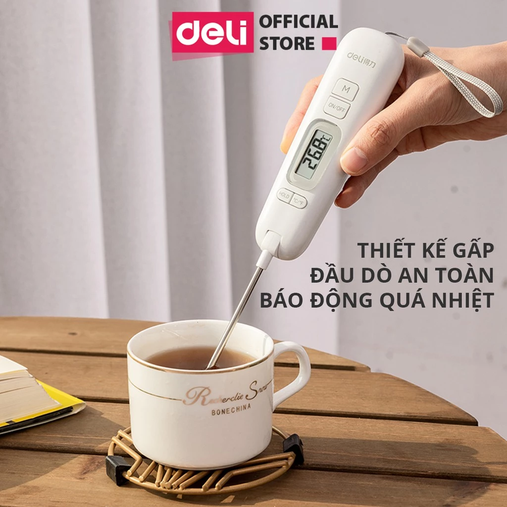 Nhiệt Kế Điện tử đa năng đầu gập Deli - Đo nhiệt độ thực phẩm, chất lỏng - Pha sữa, làm bánh, thử nước tắm cho bé - 8899