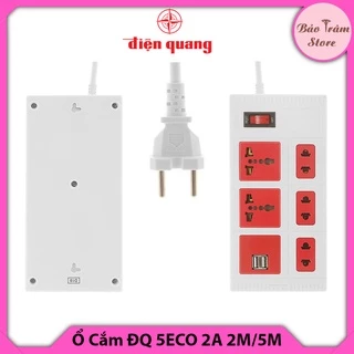 Ổ Cắm Điện Quang 5ECO, 2M, 5M, có cổng USB sạc điện thoại, được thiết kế chống cháy an toan, bảo hành 12 tháng