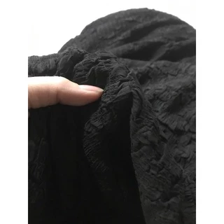 Vải voan xốp dập ly nhăn màu đen tuyền mềm co giãn(khổ 1m5)may đầm váy , áo kiểu thời trang