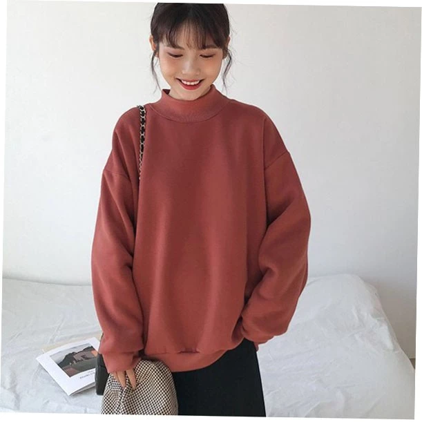 [VOG95PAL]Áo nỉ dành cho cả nam và nữ Kiểu dáng Casual Vải Nỉ Dài tay Họa tiết Trơn Kích cỡ Chỉ 1 size