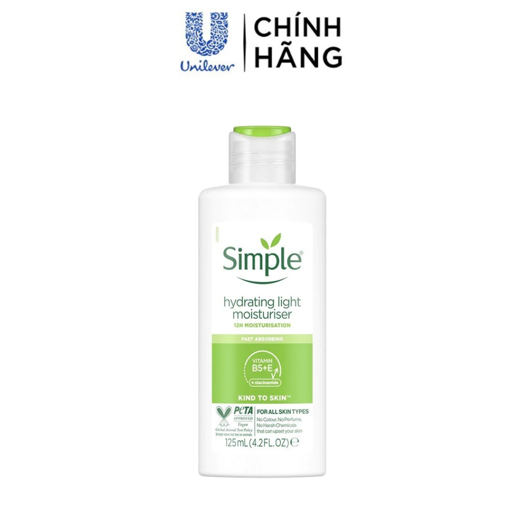 [HB Gift - BW] Sữa dưỡng ẩm Simple dịu nhẹ cấp ẩm tới 12giờ 125ml (mẫu ngẫu nhiên)