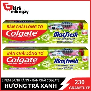 Combo 2 Tuýp Kem Đánh Răng Colgate Maxfresh Trà Xanh + Tặng Bàn Chải Đánh Răng 230 Gram