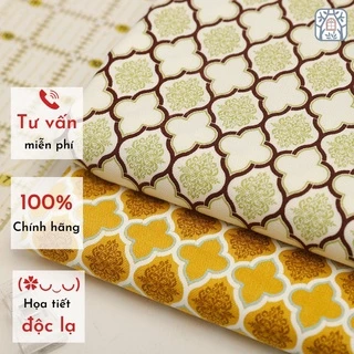 JS-76 Vải cotton 100% tự nhiên🍒JS🍒khổ vải 110CM , Họa tiết hình học độc đáo - vải đẹp handmade, quilt, may vá