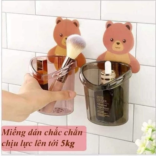 Cốc gấu dán tường để bàn chải đánh răng hình gấu có lỗ thoát nước tiện lợi Kingmart68