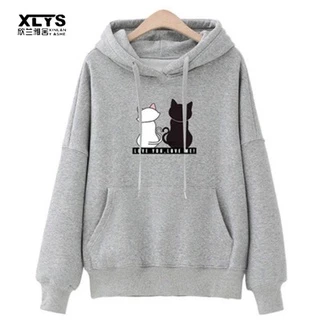 Áo hoodie XINLANYASHE lông cừu dày chui đầu dáng rộng in hình thời trang Hàn Quốc cho nữ