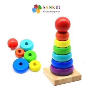 Đồ chơi phát triển trí tuệ tháp cầu vồng gỗ Sankid giúp bé phân biệt màu sắc, to nhỏ