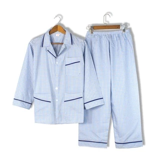 Bộ pijama nam dài tay trung niên vải cotton mặc mát thoải mái cho người già loại bộ đồ trung niên mặc nhà loại caro