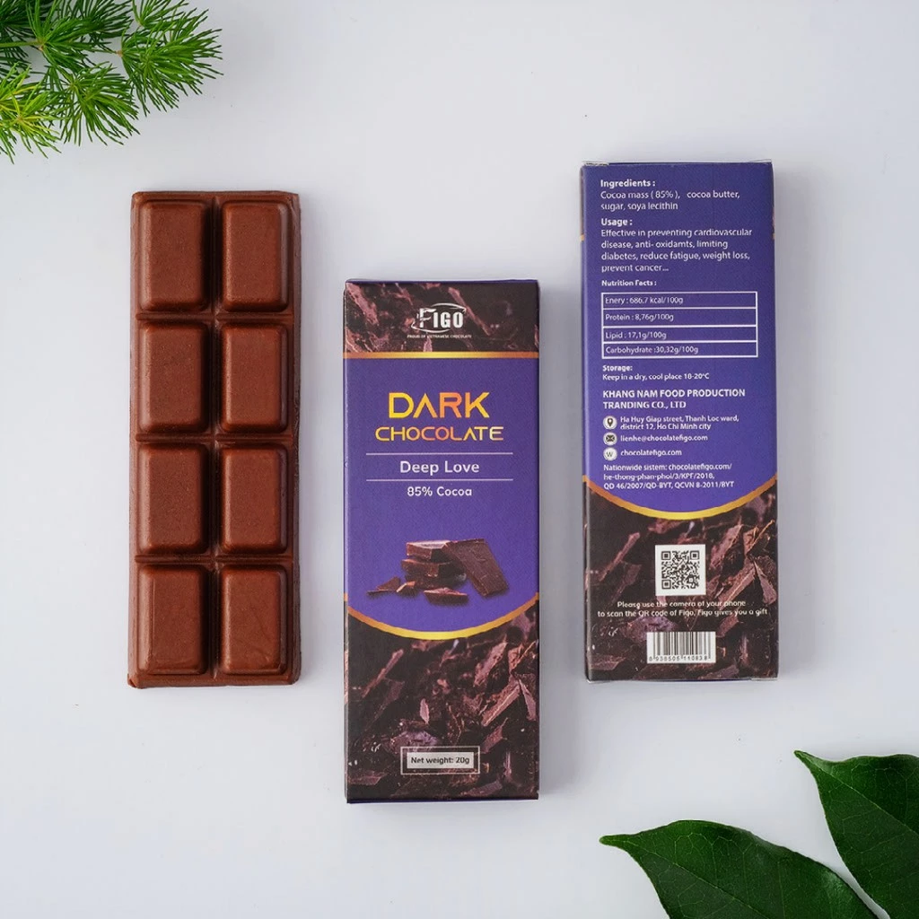 [CHÍNH HÃNG-SẢN PHẨM MỚI] Kẹo socola đen đắng 85% cacao 20g ít đường ăn kiêng FIGO ( KETO,DIET, DAS, LOW CRAB )