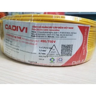 Dây cáp điện Cadivi CV 1.5 (dây đơn, cuộn 100m)