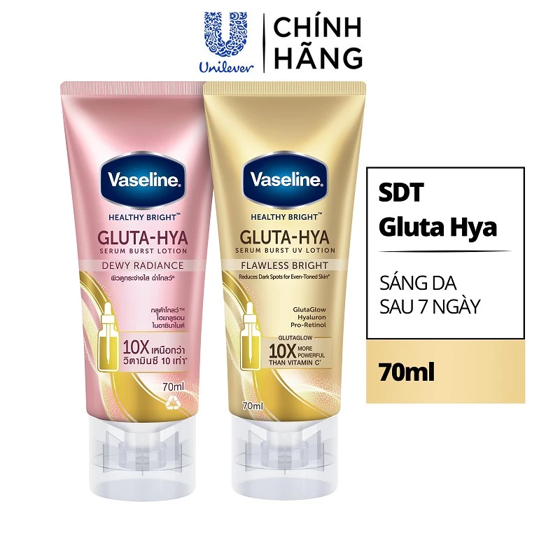 [HB Gift - BW]  Sữa dưỡng thể Vaseline Gluta-Hya Dưỡng Da Sáng Mịn Sau 7 Ngày 70ml (giao mẫu ngẫu nhiên]